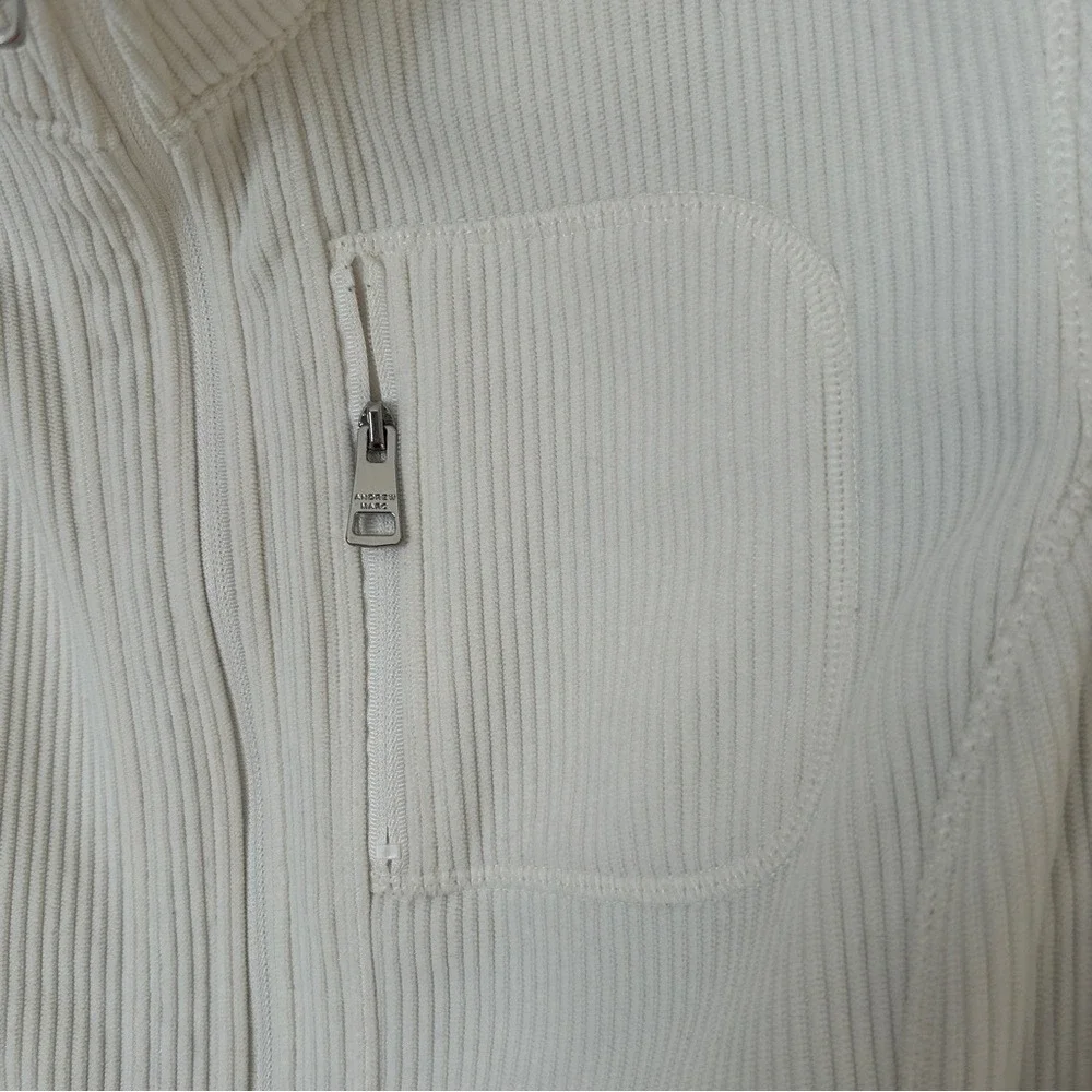 Andrew Marc Cream Ribbed‎ Jacket Women's Small Full Zip Quiet Luxury Minimalist